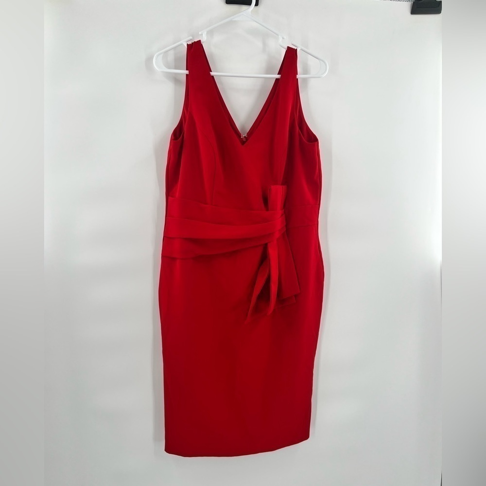 Marina red sleeveless dress with bow in front size 14